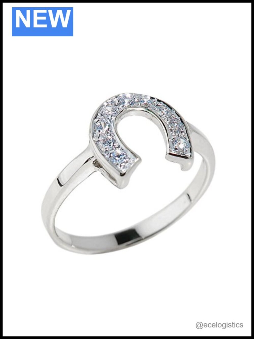 925 Sterling Silver CZ Horseshoe Ring Size 4 Half Eternity Band